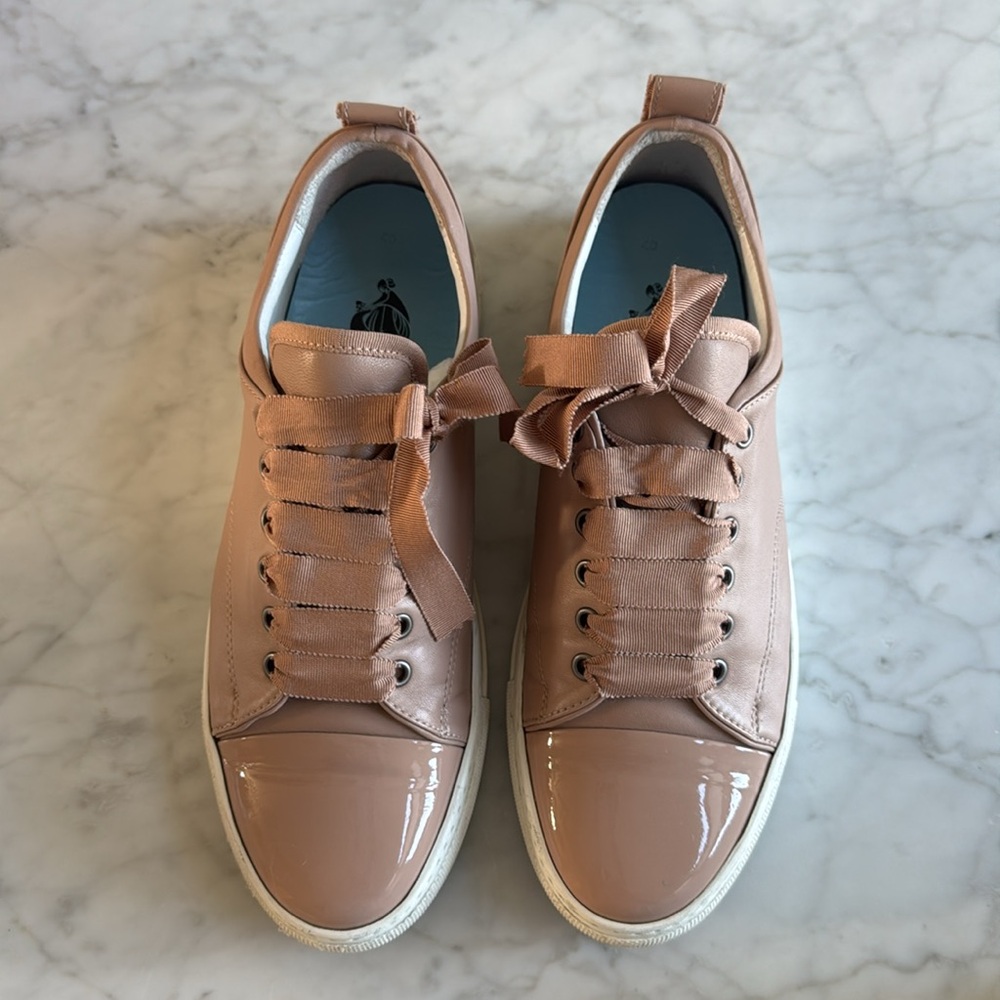 Lanvin Lamb Leather Cap-toe Blush Nude Sneakers